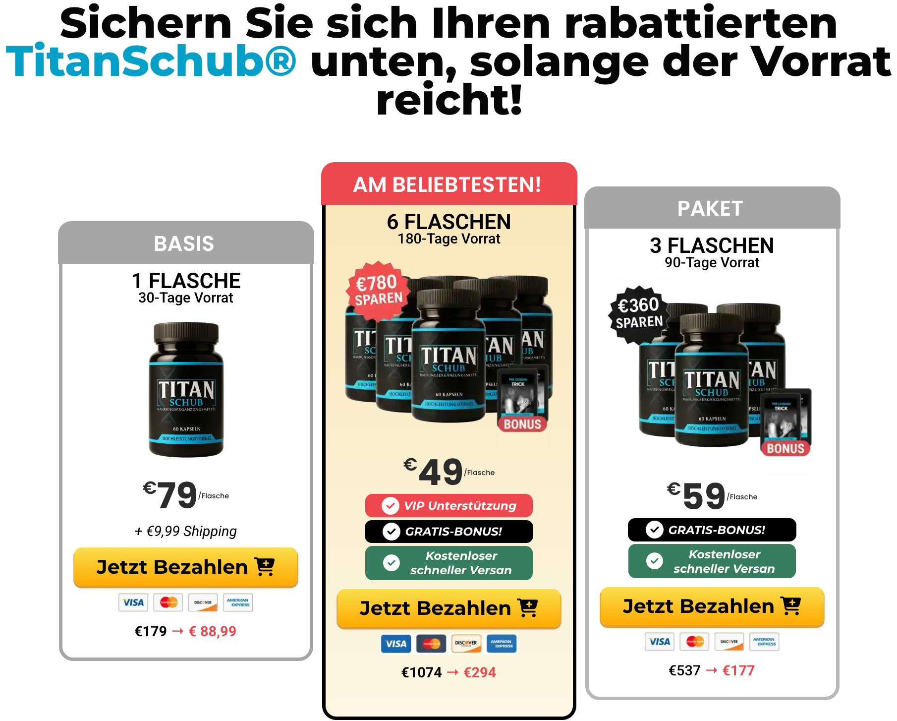 TitanSchub Preise und Pakete für DE, AT, CH - 1, 3 und 6 Flaschen